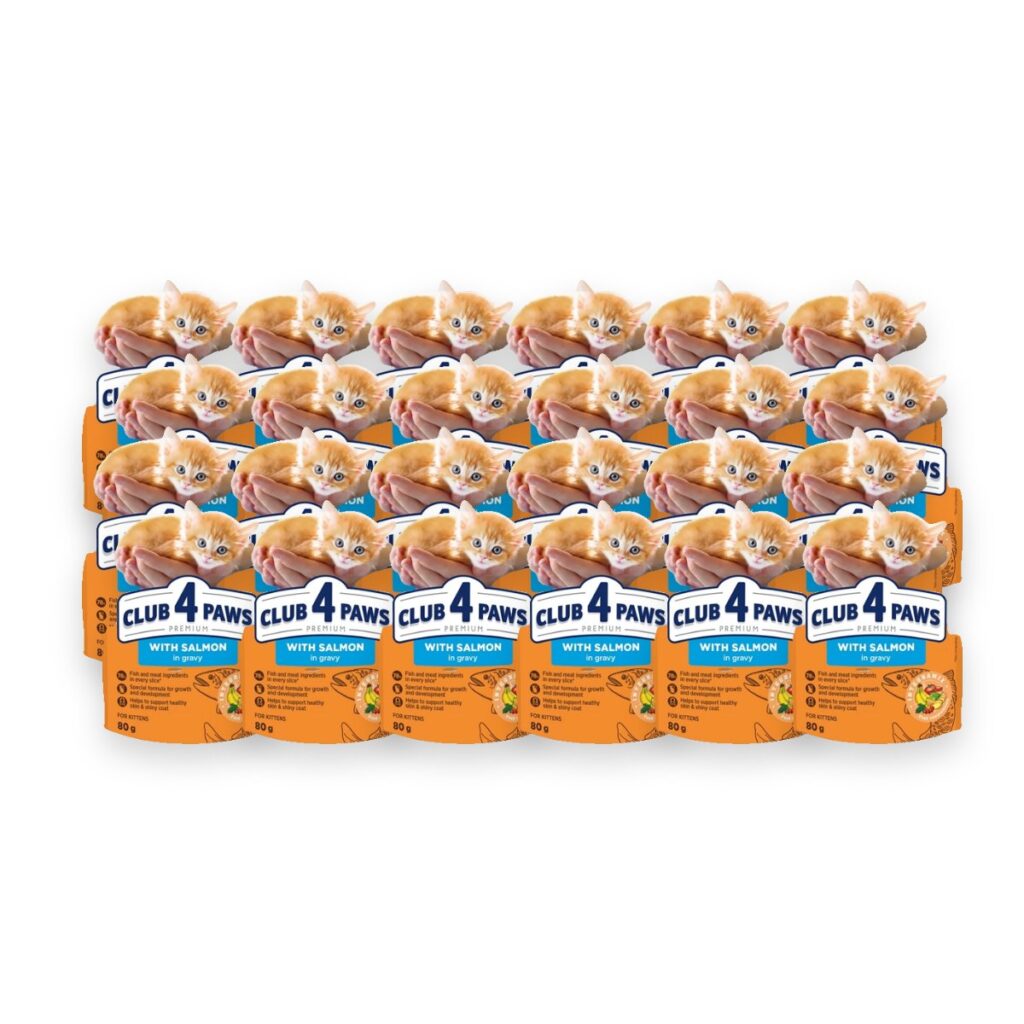 Club 4 Paws Kitten natvoer zalm in jus 24 x 80 g – pouch
