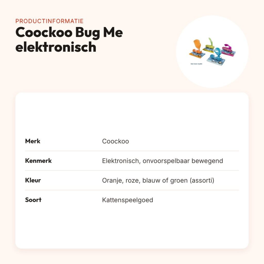 Coockoo Bug Me! elektronisch kattenspeelgoed – kevertje met veertjes – productinformatie
