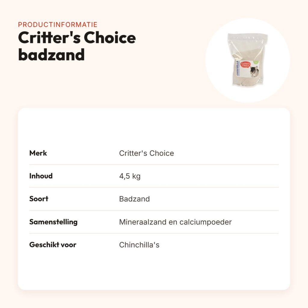 Critter's Choice chinchilla badzand 4,5 kg – mineraalzand met calciumpoeder – productinformatie
