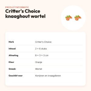 Critter's Choice knaaghout wortel 8 x 3 x 3 cm – multipack 2 x 6 stuks – productinformatie