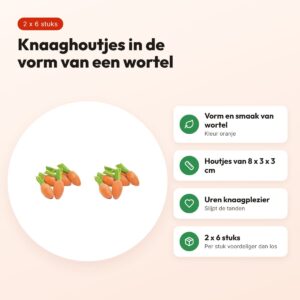 Critter's Choice knaaghout wortel 8 x 3 x 3 cm – multipack 2 x 6 stuks – voordelen