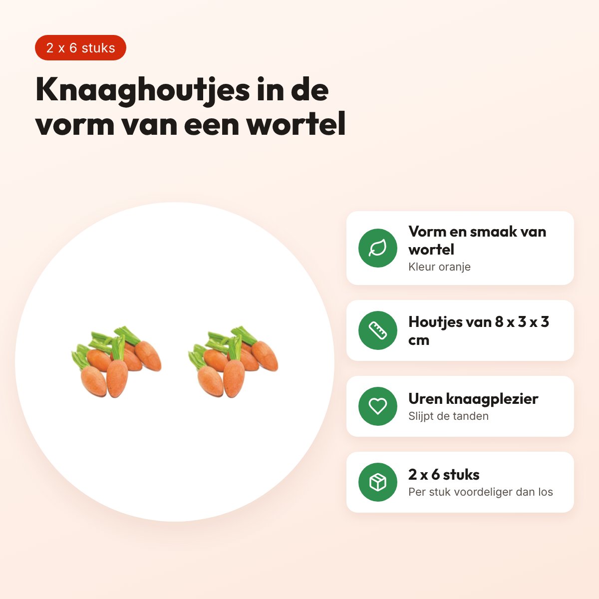 Critter's Choice knaaghout wortel 8 x 3 x 3 cm – multipack 2 x 6 stuks – voordelen
