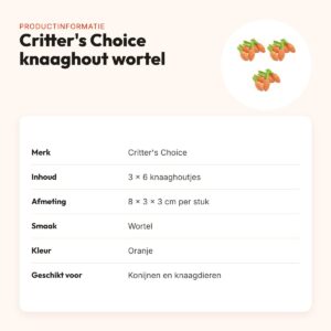 Critter's Choice knaaghout wortelsmaak 8 x 3 x 3 cm – multipack 3 x 6 stuks – productinformatie
