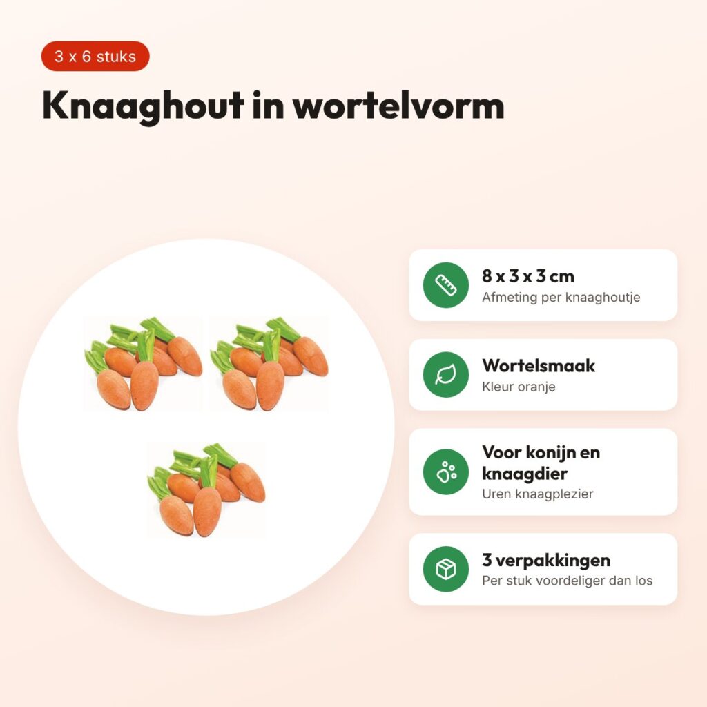 Critter's Choice knaaghout wortelsmaak 8 x 3 x 3 cm – multipack 3 x 6 stuks – voordelen
