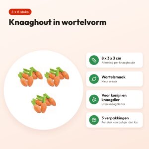Critter's Choice knaaghout wortelsmaak 8 x 3 x 3 cm – multipack 3 x 6 stuks – voordelen