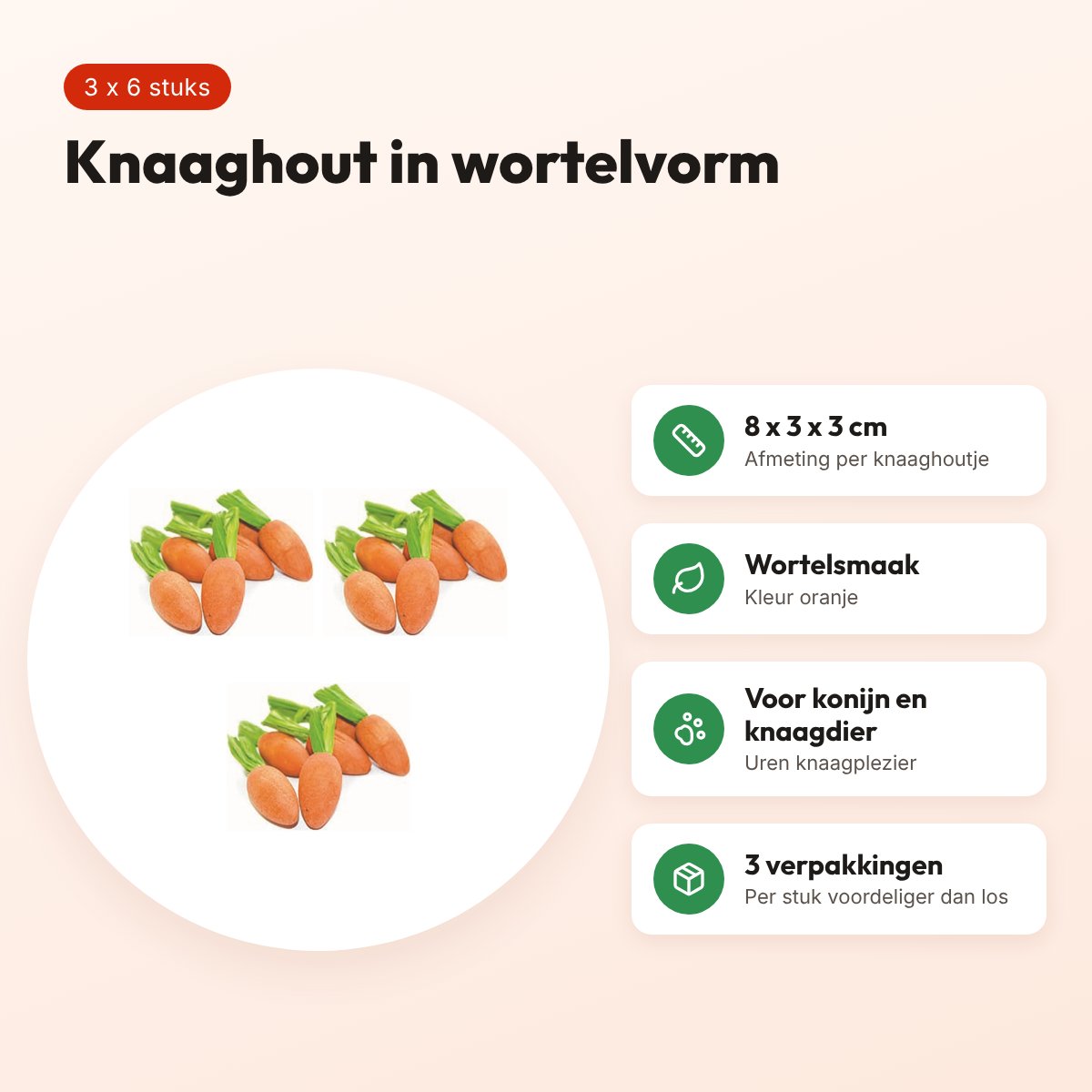 Critter's Choice knaaghout wortelsmaak 8 x 3 x 3 cm – multipack 3 x 6 stuks – voordelen