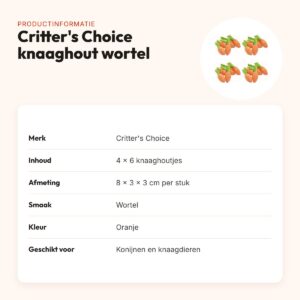 Critter's Choice knaaghout wortelsmaak 8 x 3 x 3 cm – multipack 4 x 6 stuks – productinformatie