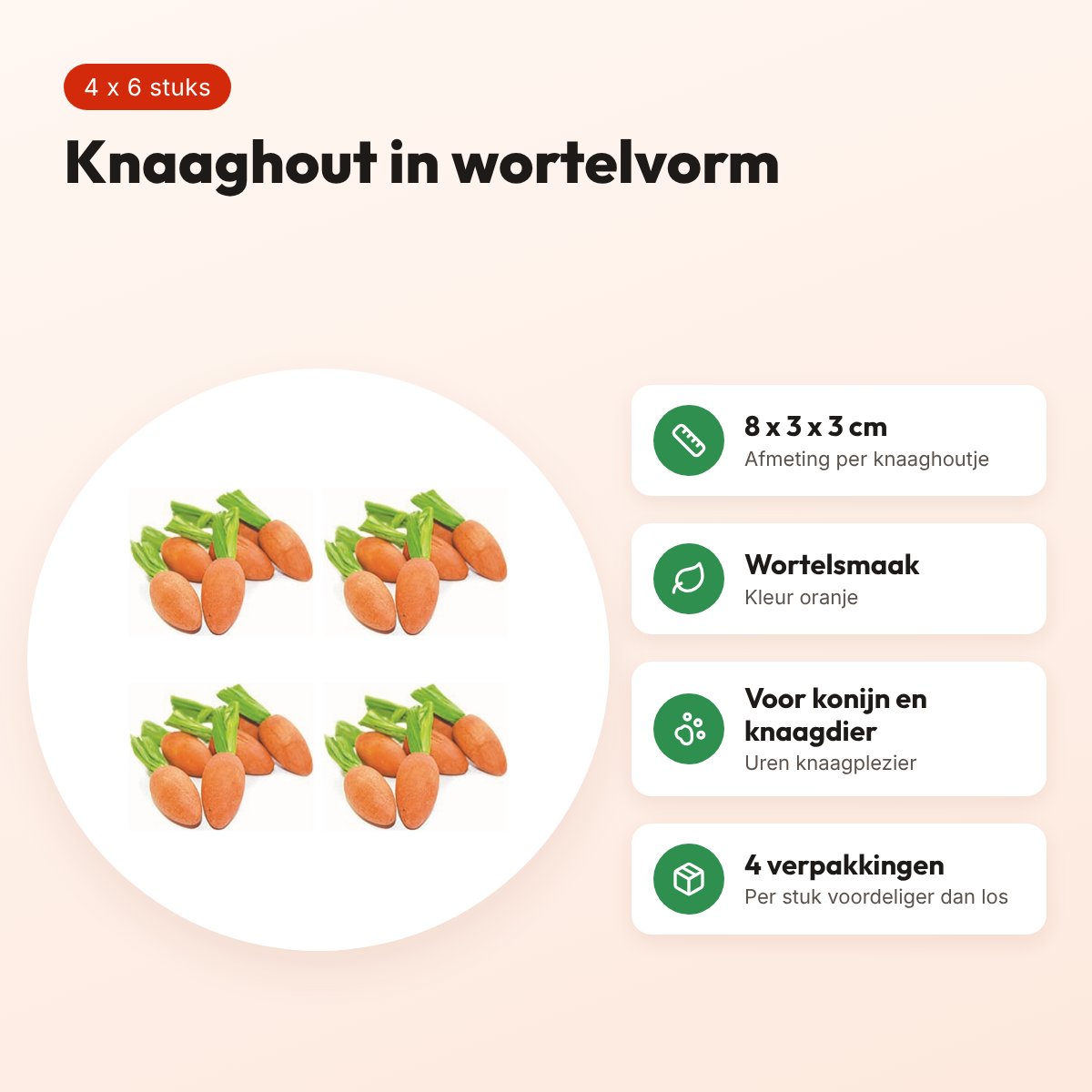 Critter's Choice knaaghout wortelsmaak 8 x 3 x 3 cm – multipack 4 x 6 stuks – voordelen