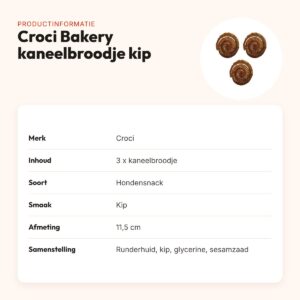 Croci Bakery hondensnack kaneelbroodje kip 11,5 cm – multipack 3 stuks – productinformatie