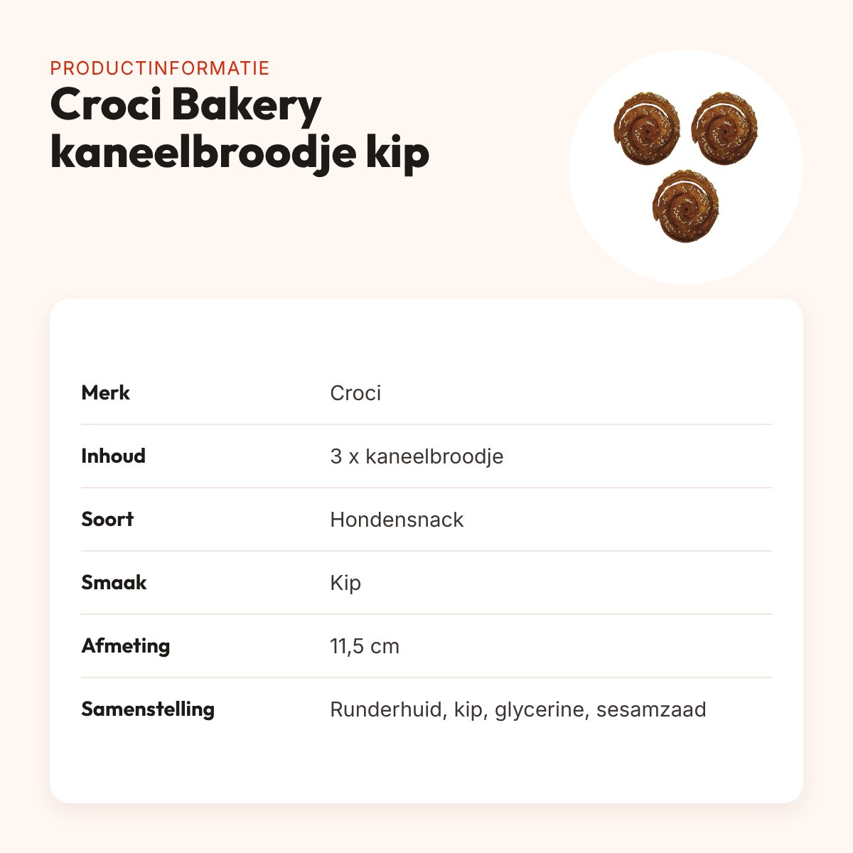 Croci Bakery hondensnack kaneelbroodje kip 11,5 cm – multipack 3 stuks – productinformatie