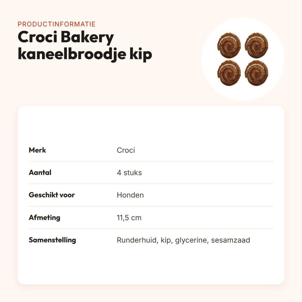 Croci Bakery hondensnack kaneelbroodje kip 11,5 cm – multipack 4 stuks – productinformatie