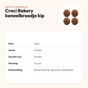 Croci Bakery hondensnack kaneelbroodje kip 11,5 cm – multipack 4 stuks – productinformatie