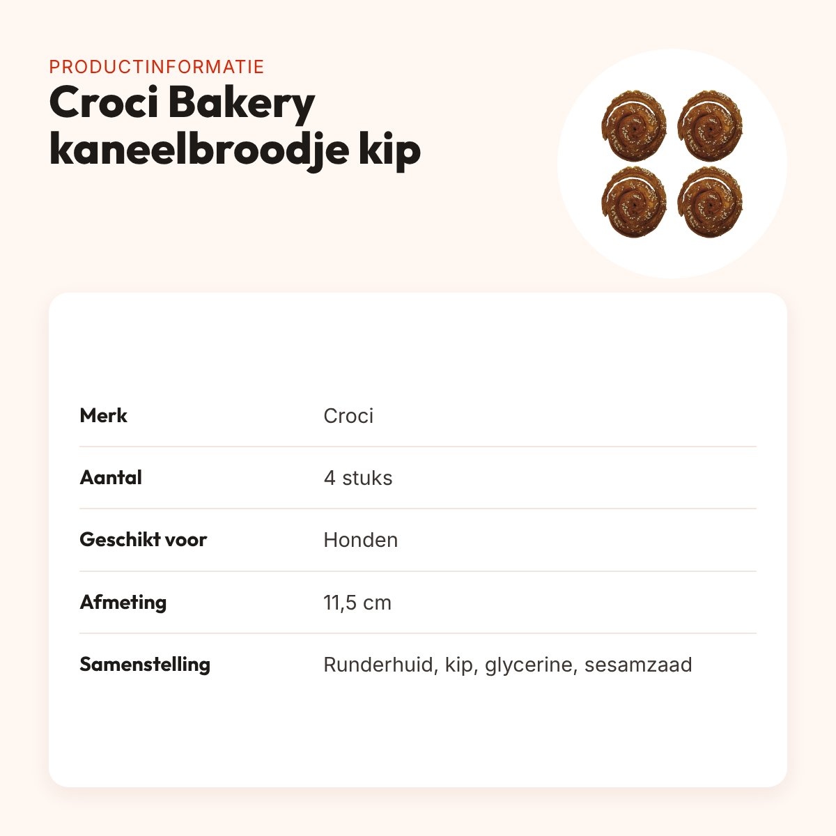 Croci Bakery hondensnack kaneelbroodje kip 11,5 cm – multipack 4 stuks – productinformatie