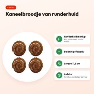 Croci Bakery hondensnack kaneelbroodje kip 11,5 cm – multipack 4 stuks – voordelen