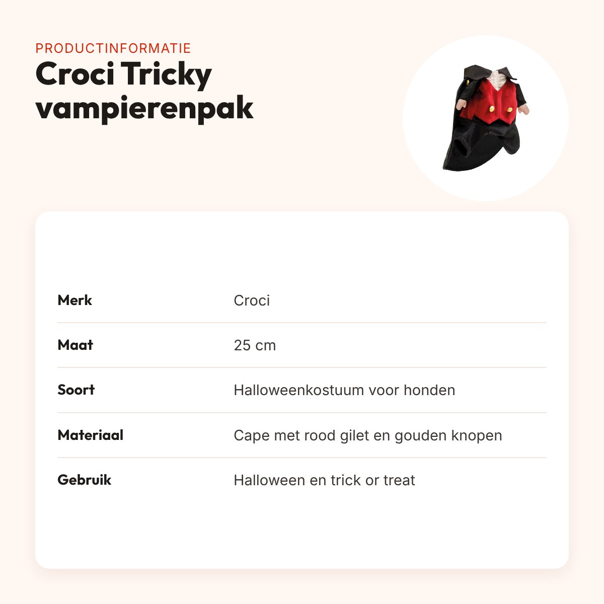 Croci Halloween vampierenpak Tricky voor honden 25 cm – met cape – productinformatie
