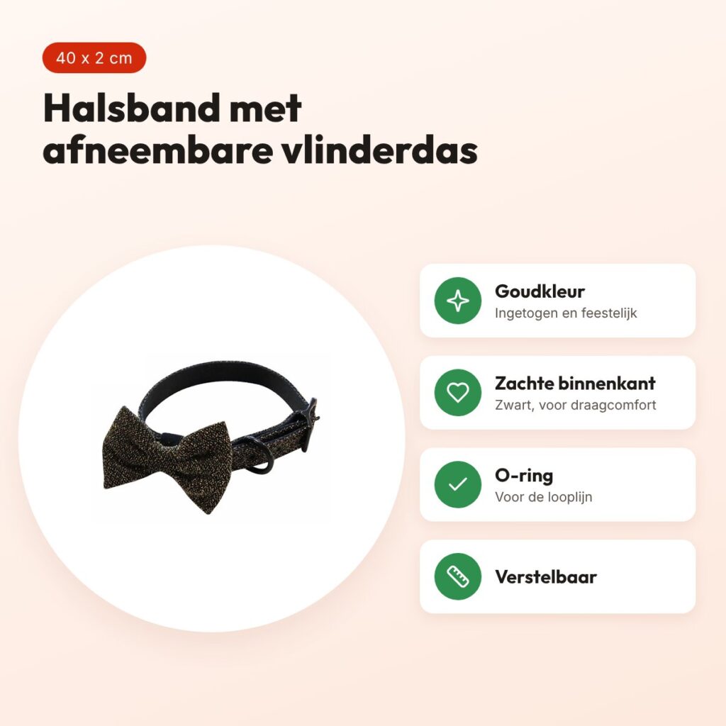 Croci halsband Goldie goud met vlinderdas 40 x 2 cm – voordelen
