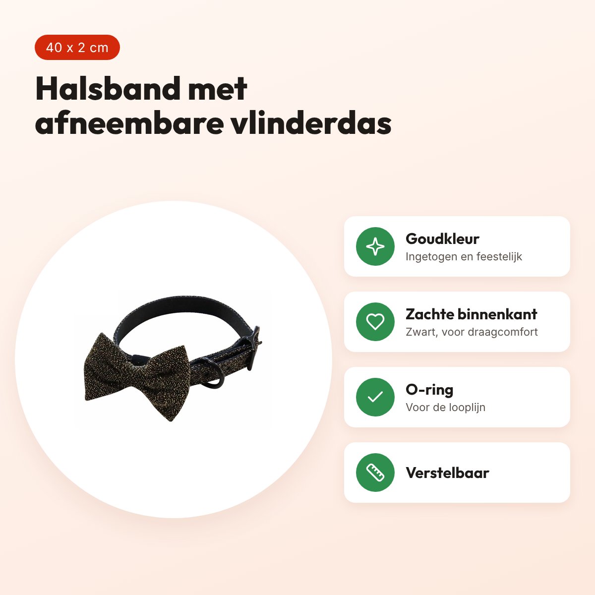 Croci halsband Goldie goud met vlinderdas 40 x 2 cm – voordelen