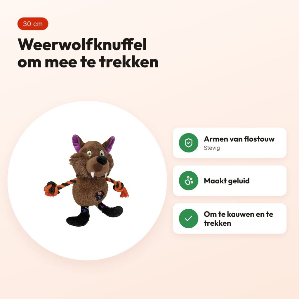 Croci hondenknuffel Fright weerwolf met flostouw 30 cm – voordelen