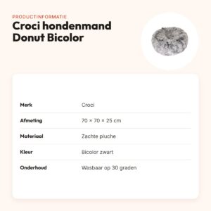 Croci hondenmand Donut Bicolor zwart 70 x 70 cm – zachte pluche – productinformatie