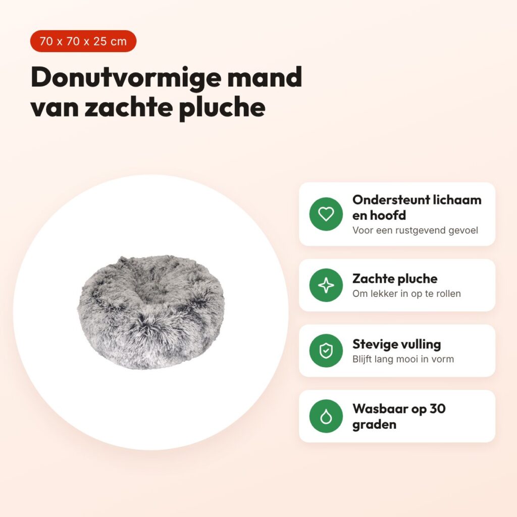 Croci hondenmand Donut Bicolor zwart 70 x 70 cm – zachte pluche – voordelen