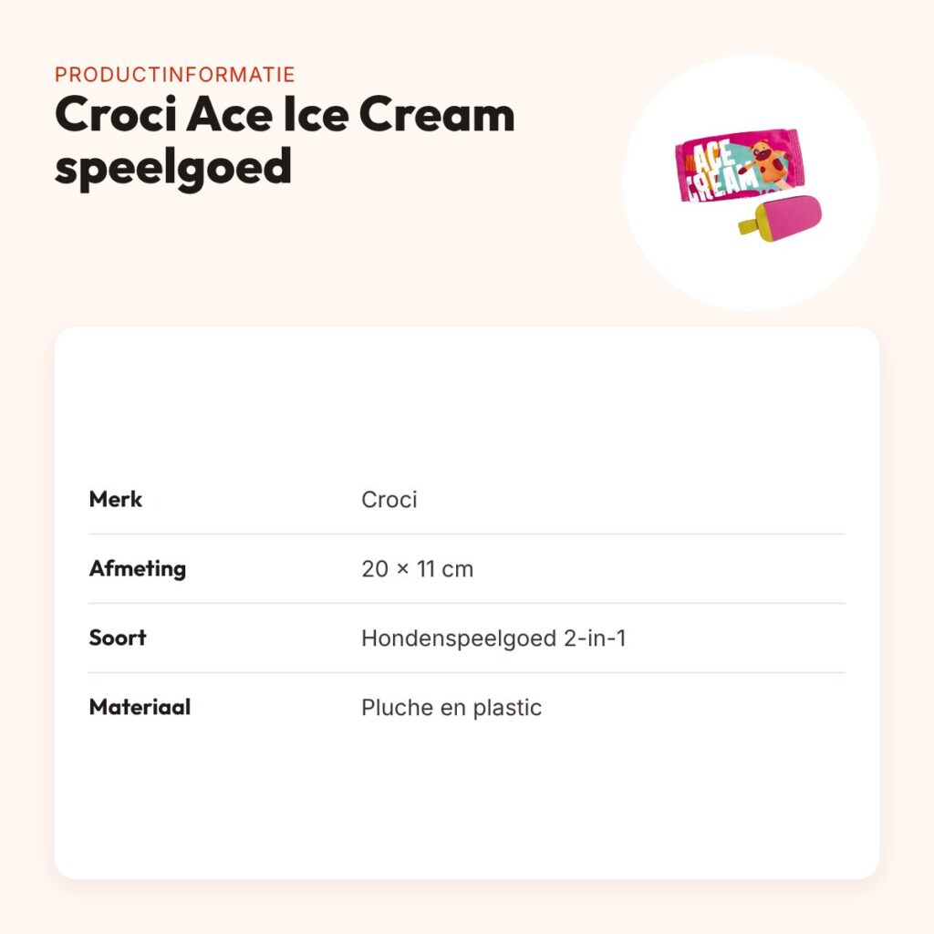 Croci hondenspeelgoed Ace Ice Cream 2-in-1 20 x 11 cm – ritselend – productinformatie
