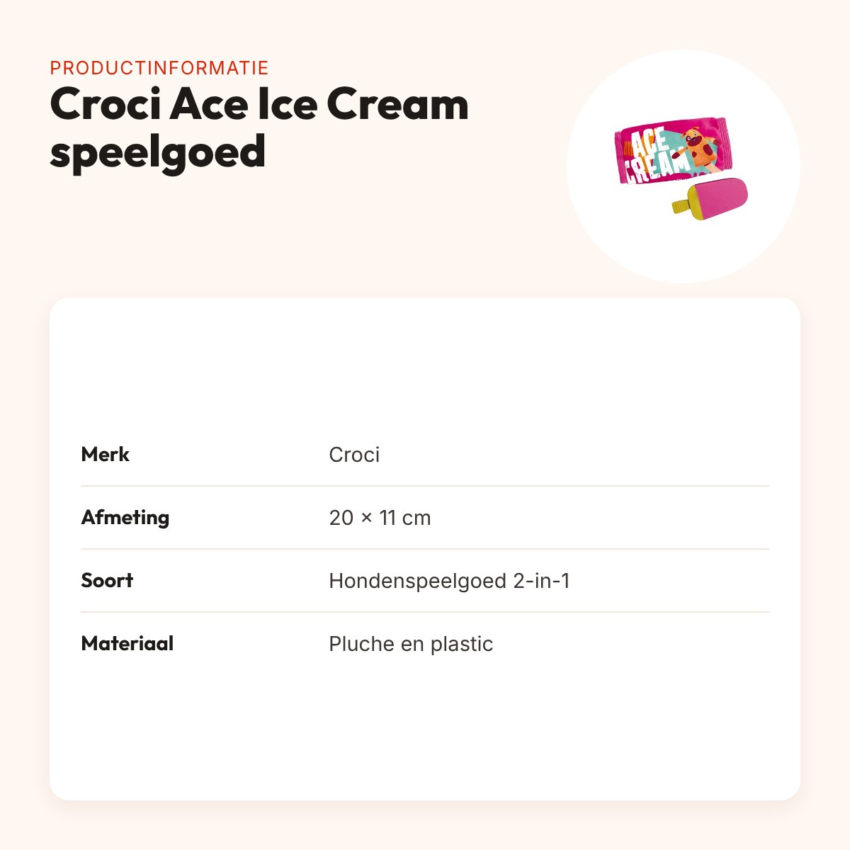 Croci hondenspeelgoed Ace Ice Cream 2-in-1 20 x 11 cm – ritselend – productinformatie
