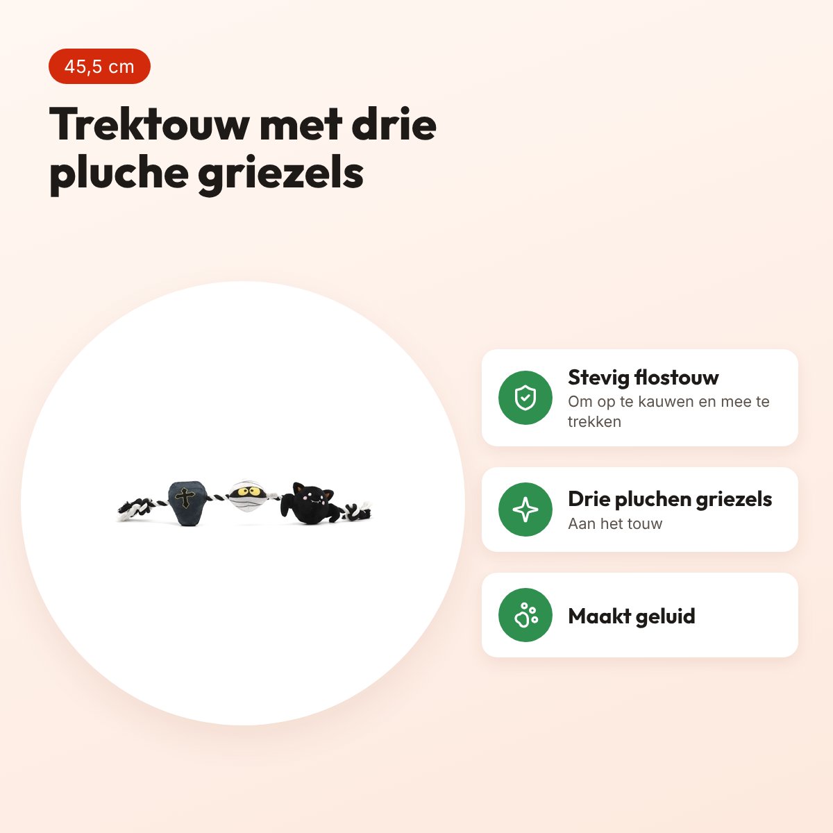 Croci hondenspeelgoed Fright RIP flostouw met pluche griezels 45,5 cm – voordelen