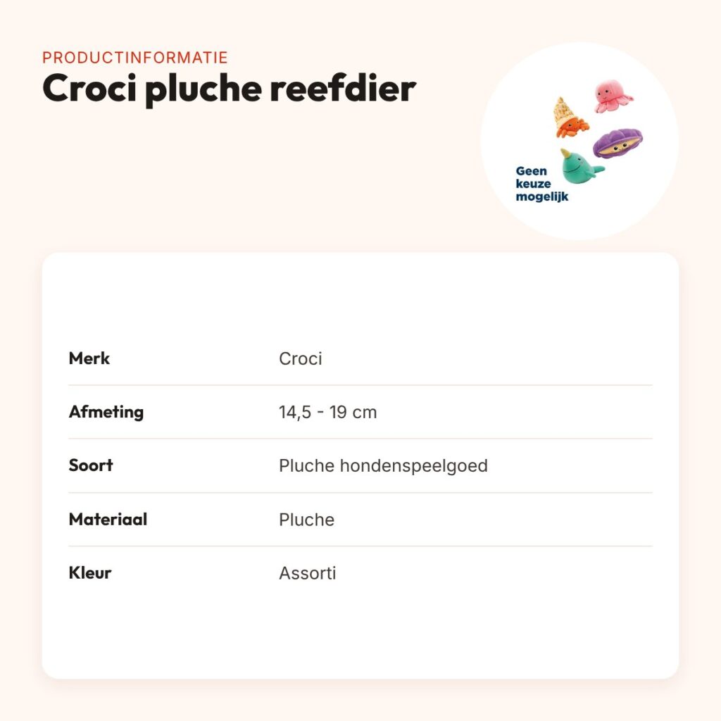 Croci hondenspeelgoed reefdier pluche 14,5-19 cm – assorti – productinformatie