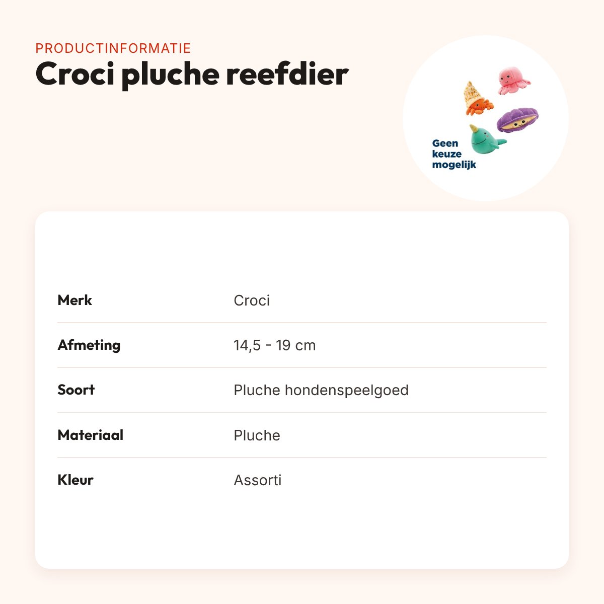 Croci hondenspeelgoed reefdier pluche 14,5-19 cm – assorti – productinformatie