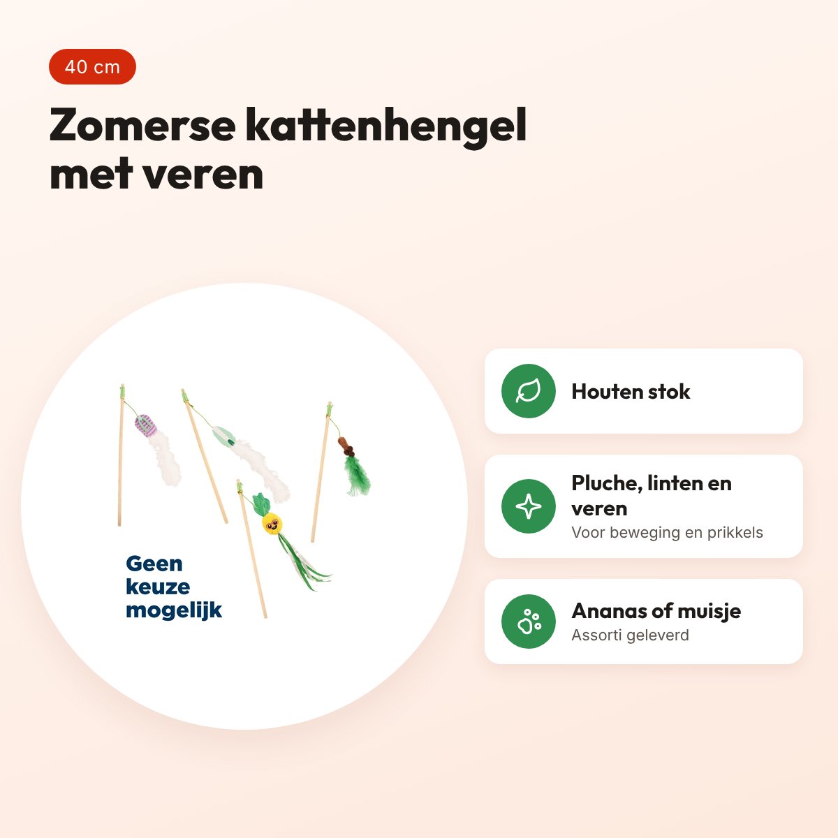 Croci kattenhengel Summer assorti 40 cm – houten stok – voordelen