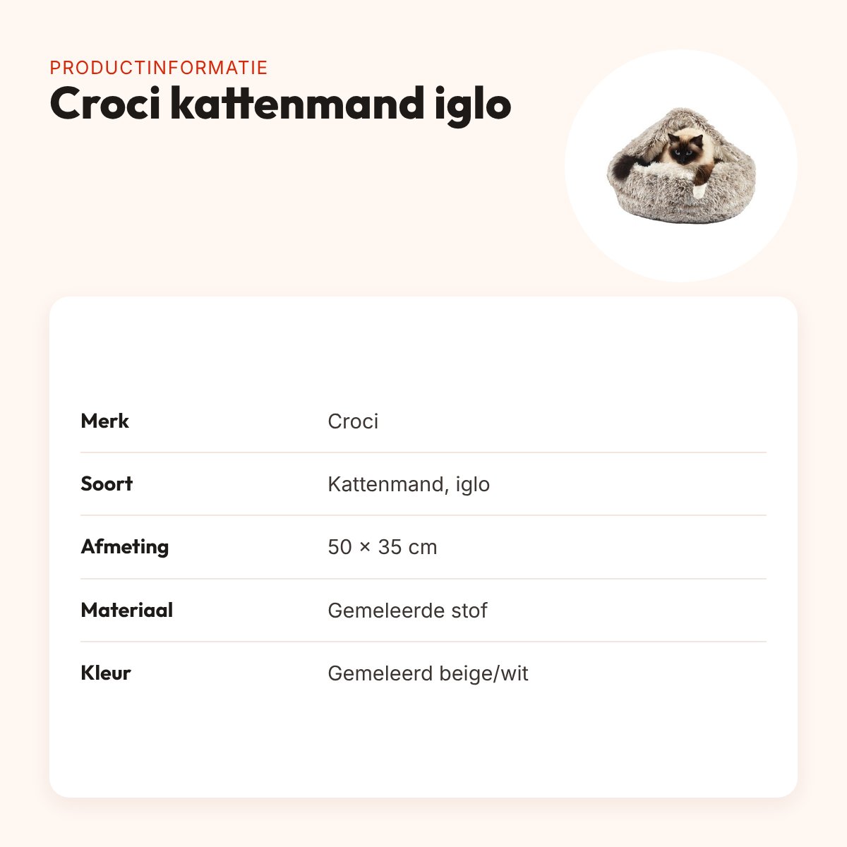Croci kattenmand iglo gemeleerd beige/wit 50 x 35 cm – productinformatie