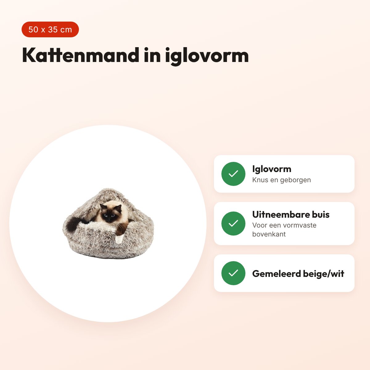 Croci kattenmand iglo gemeleerd beige/wit 50 x 35 cm – voordelen
