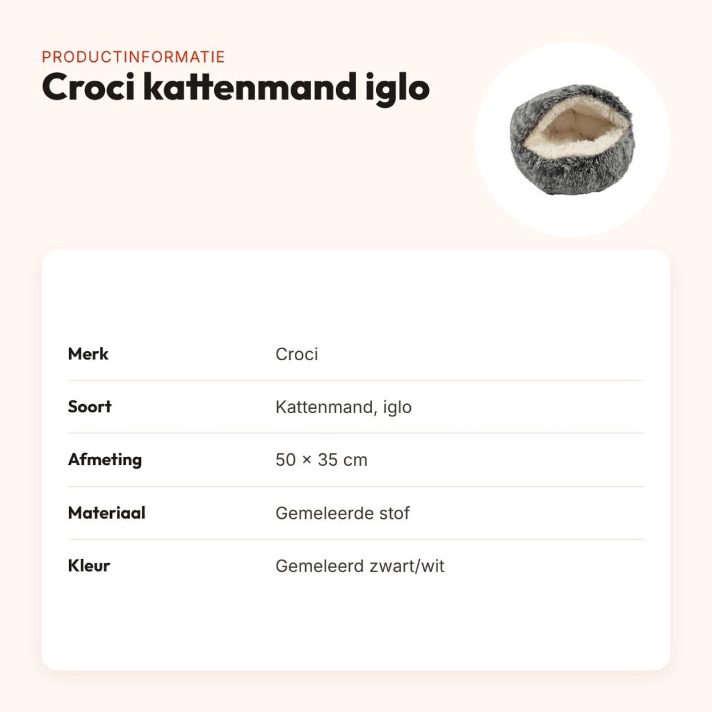Croci kattenmand iglo gemeleerd zwart/wit 50 x 35 cm – productinformatie
