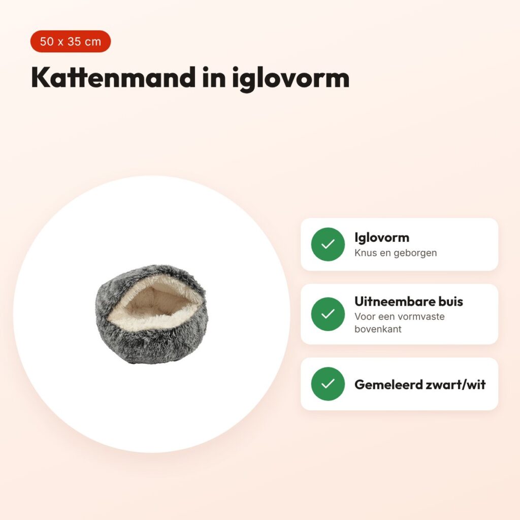 Croci kattenmand iglo gemeleerd zwart/wit 50 x 35 cm – voordelen