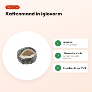 Croci kattenmand iglo gemeleerd zwart/wit 50 x 35 cm – voordelen