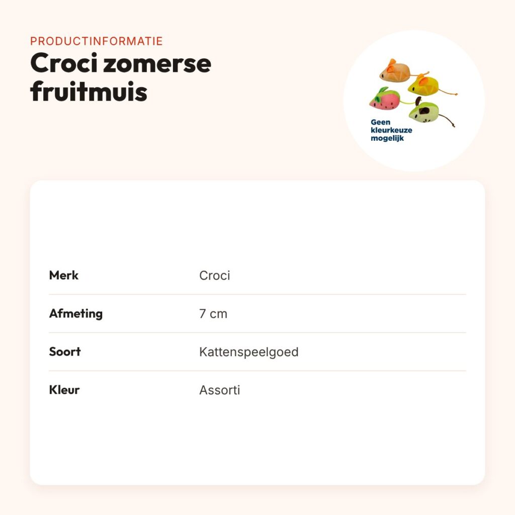 Croci kattenspeelgoed zomerse fruitmuis assorti 7 cm – productinformatie