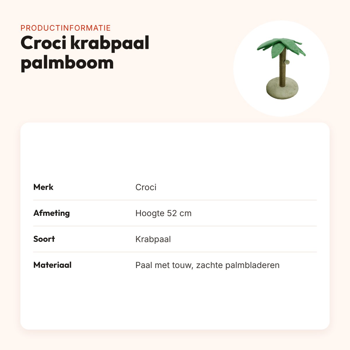 Croci krabpaal palmboom 52 cm – met hangend balletje – productinformatie