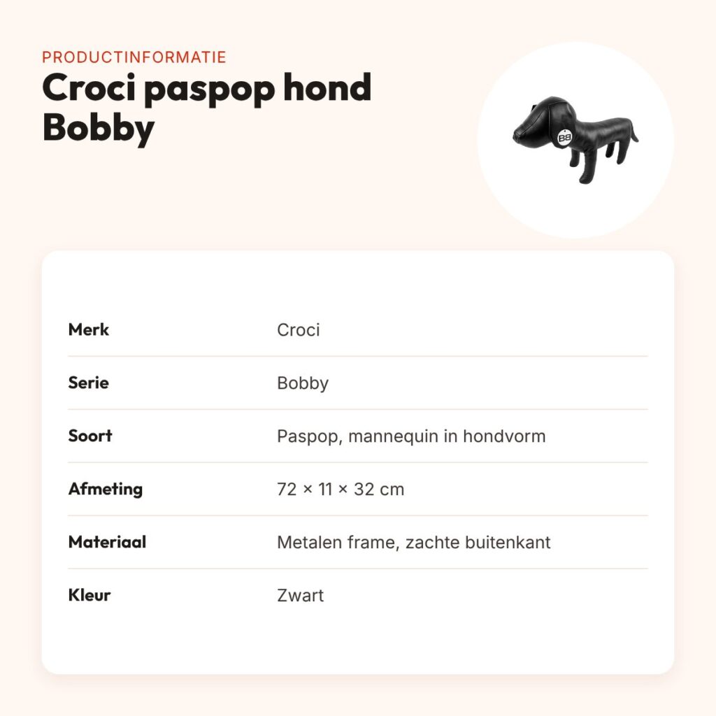 Croci paspop hond Bobby zwart 72 x 11 x 32 cm – buigbare mannequin – productinformatie