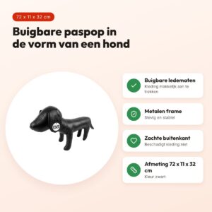 Croci paspop hond Bobby zwart 72 x 11 x 32 cm – buigbare mannequin – voordelen