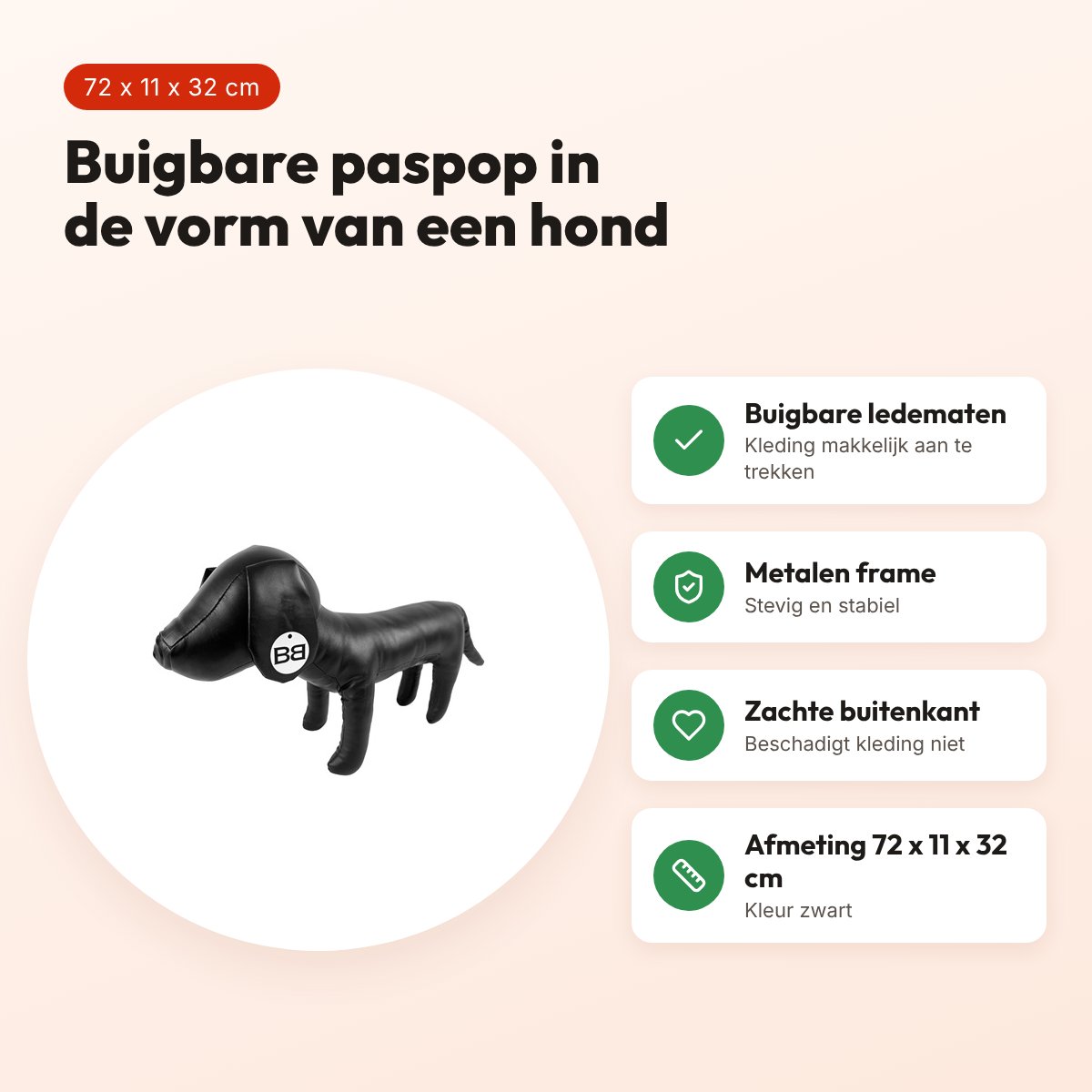 Croci paspop hond Bobby zwart 72 x 11 x 32 cm – buigbare mannequin – voordelen