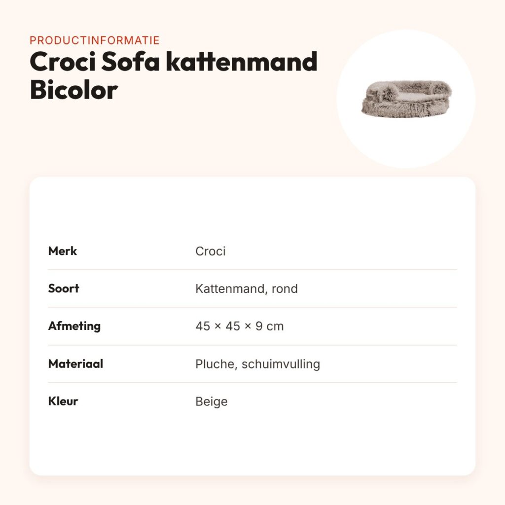 Croci Sofa kattenmand Bicolor beige 45 x 45 x 9 cm – rond, pluche – productinformatie