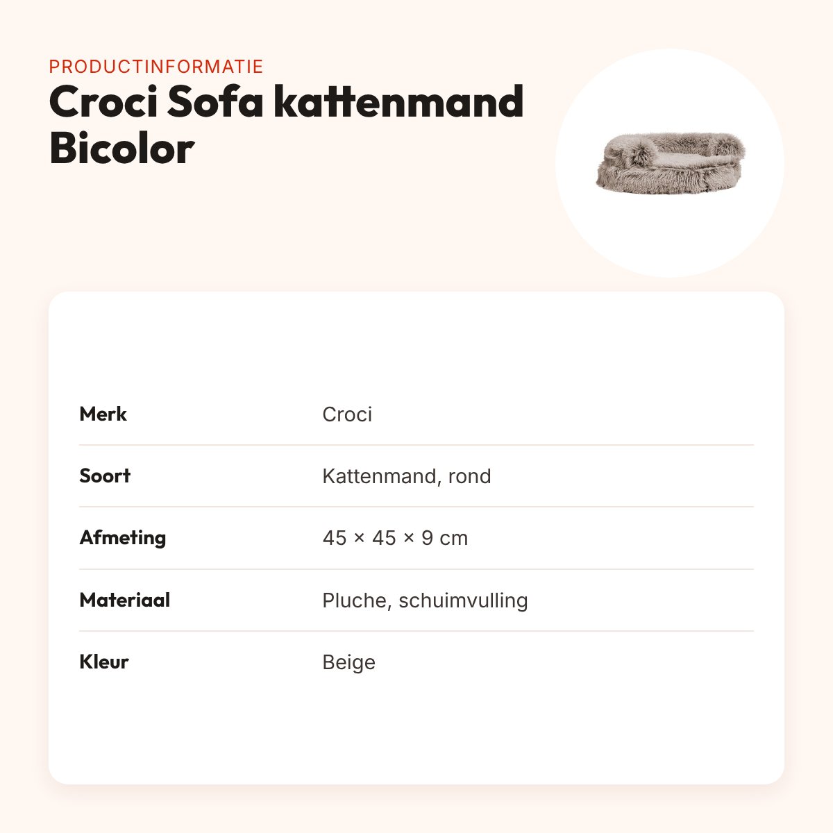 Croci Sofa kattenmand Bicolor beige 45 x 45 x 9 cm – rond, pluche – productinformatie