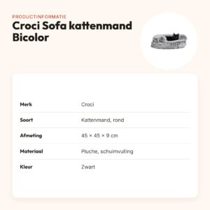 Croci Sofa kattenmand Bicolor zwart 45 x 45 x 9 cm – rond, pluche – productinformatie