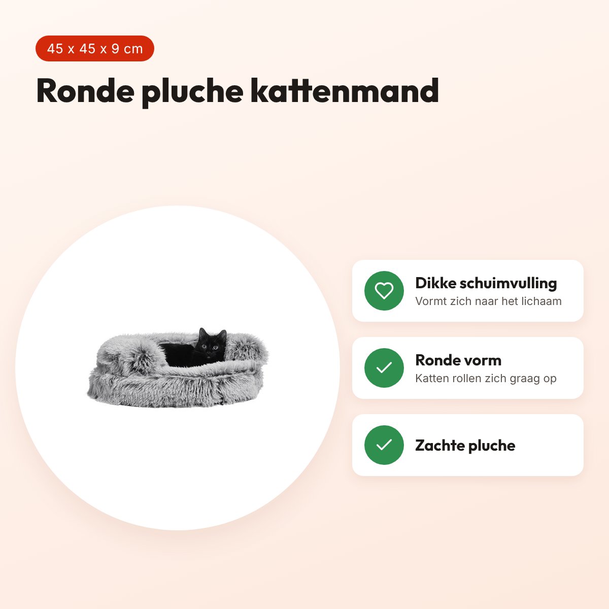 Croci Sofa kattenmand Bicolor zwart 45 x 45 x 9 cm – rond, pluche – voordelen