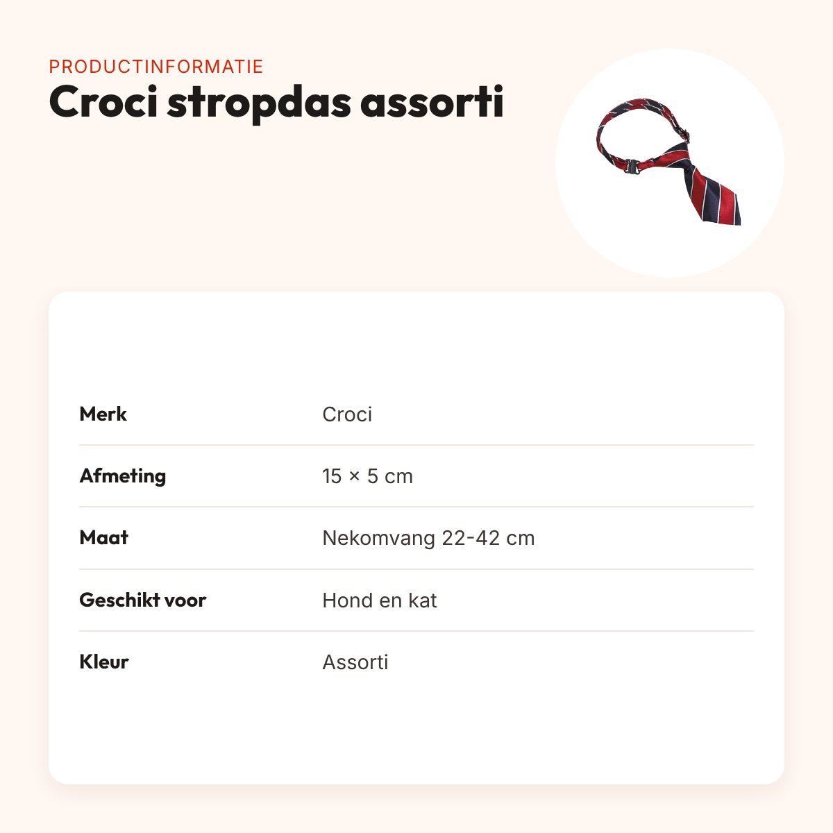 Croci stropdas voor hond en kat assorti 15 x 5 cm – nekomvang 22-42 cm – productinformatie