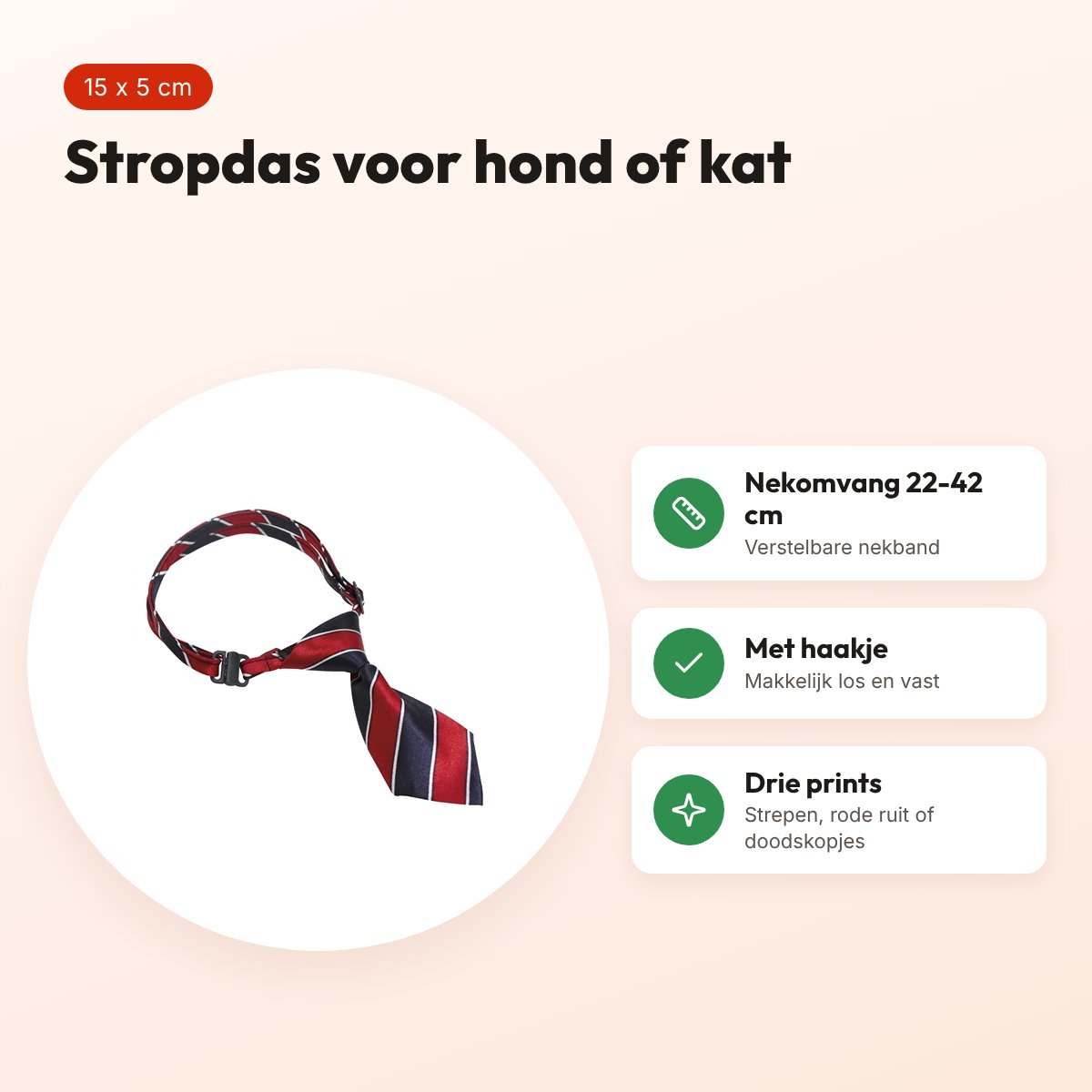 Croci stropdas voor hond en kat assorti 15 x 5 cm – nekomvang 22-42 cm – voordelen