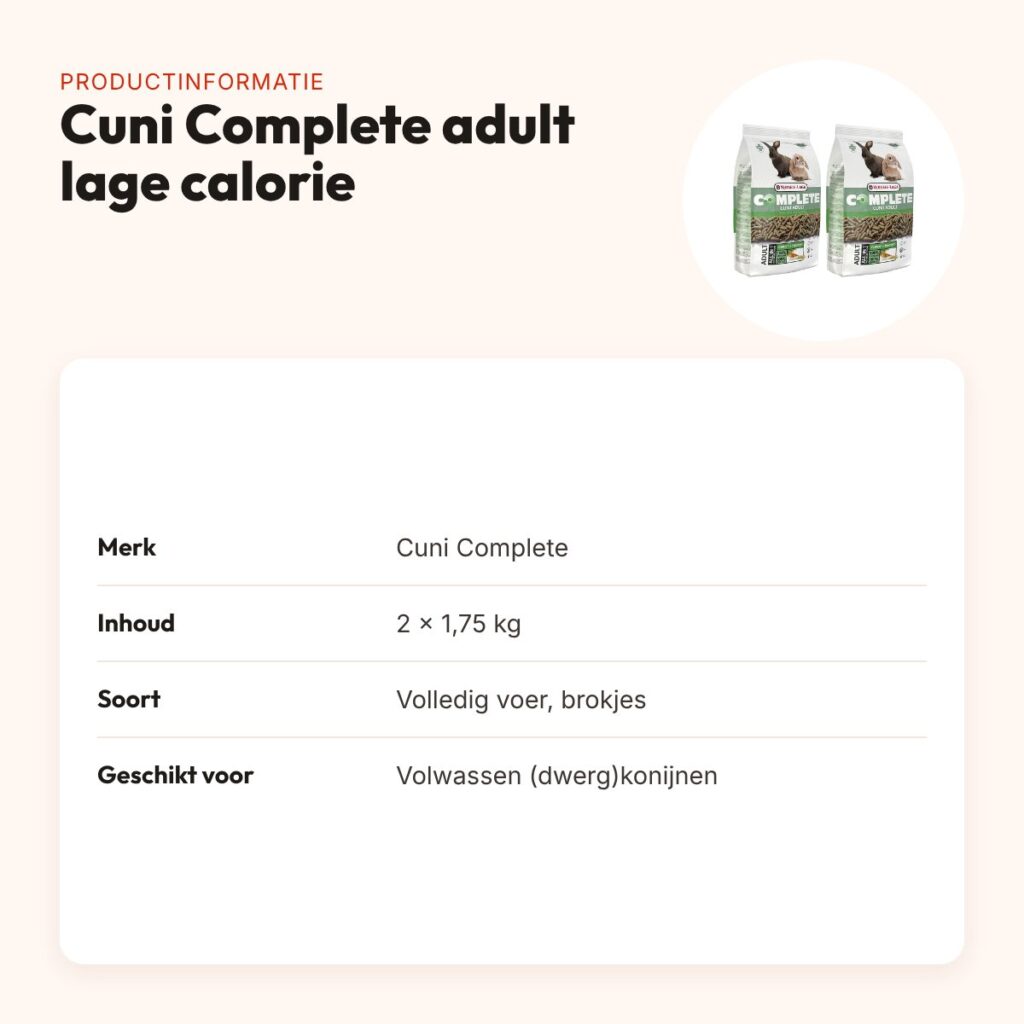 Cuni Complete konijnenvoer adult 1,75 kg – lage calorie – multipack 2 stuks – productinformatie