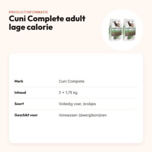 Cuni Complete konijnenvoer adult 1,75 kg – lage calorie – multipack 2 stuks – productinformatie