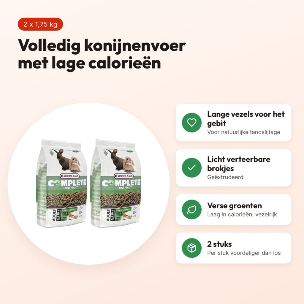 Cuni Complete konijnenvoer adult 1,75 kg – lage calorie – multipack 2 stuks – voordelen