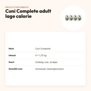 Cuni Complete konijnenvoer adult 1,75 kg – lage calorie – multipack 4 stuks – productinformatie